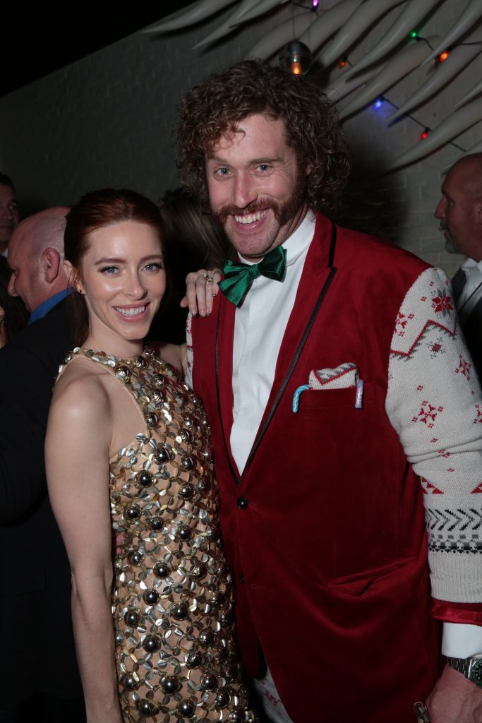 T.J. Miller and Kate Miller pose at the after party as Paramount Pictures presents the Los Angeles premiere of "Office Christmas Party" at the Regency Village Theater in Los Angeles, CA on Wednesday, December 7, 2016 ..(Photo: Alex J. Berliner / ABImages)